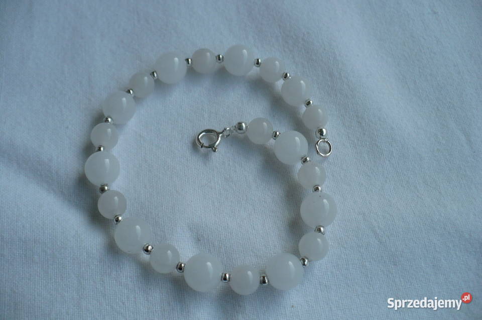 bransoletka z białego jadeitu kulki 8 i 6mm Suwałki
