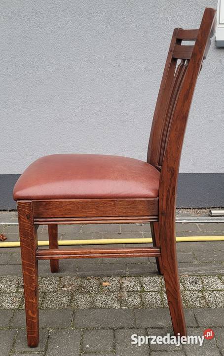 Krzesła dębowe ze skórzanym siedziskiem 6 sztuk Zamość sprzedam