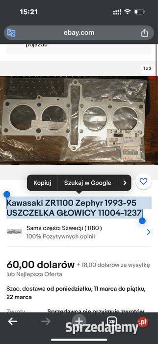 Kawasaki ZR1100 Zephyr 199395 Uszczelka Głowicy Poznań