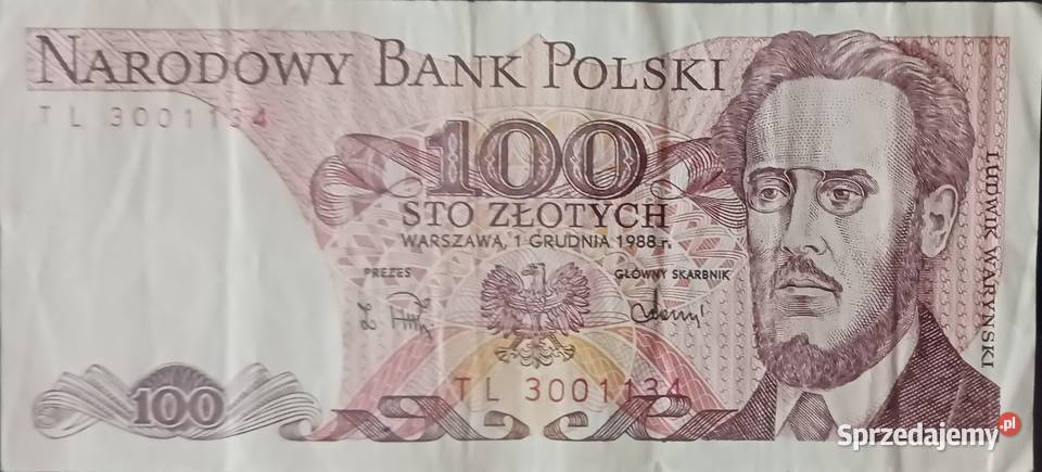 100 złotych 1XII1988 seria TL Numizmatyka wielkopolskie
