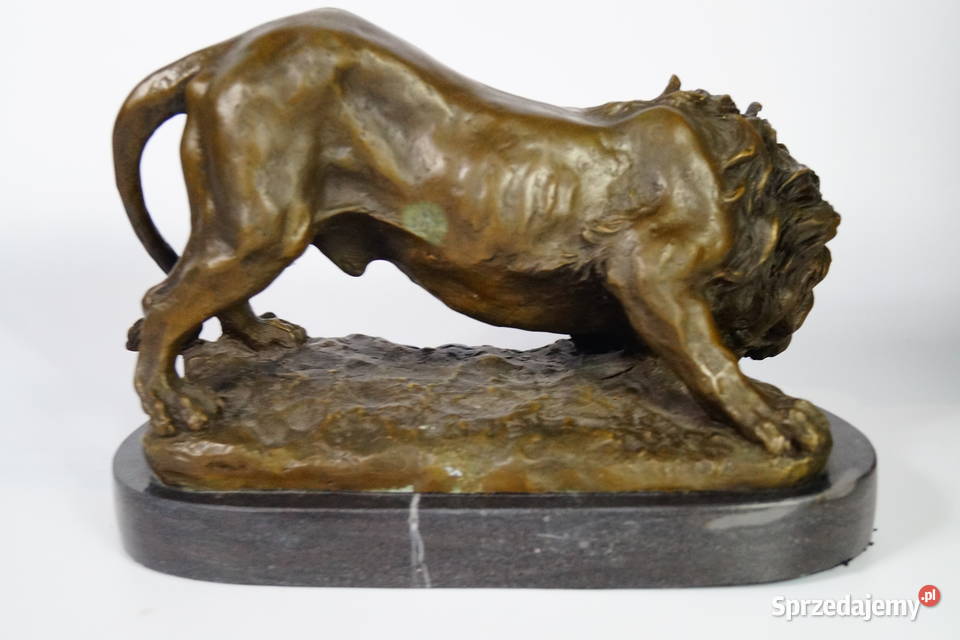 Figura z brązu groźny LEW piękna masywna rzeźba wielkopolskie Gizałki sprzedam