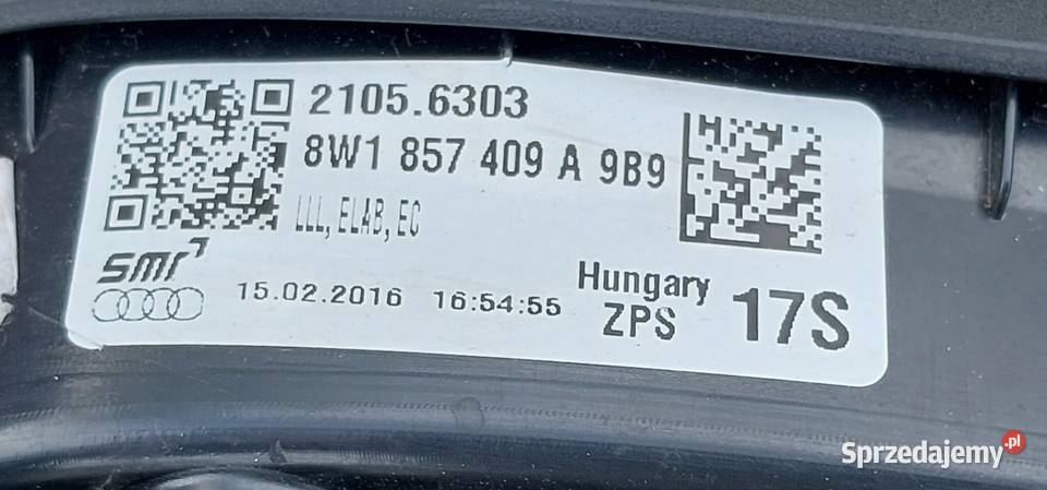 LUSTERKO PRAWE ELEKTRYCZNE AUDI A4 B9 8W1857409A Mielęcin