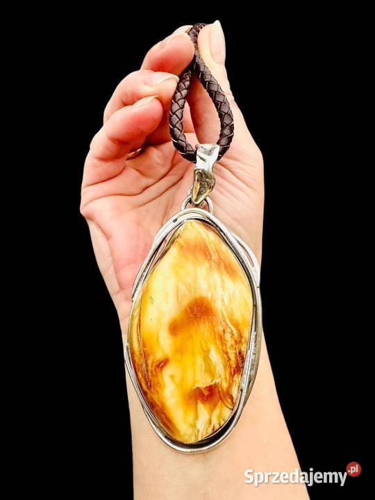 Wisior unikat rękodzieło srebro 925 bursztyn Pomlewo