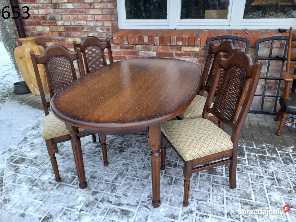 Stół dębowy owalny masywny holenderski 4 krzesła