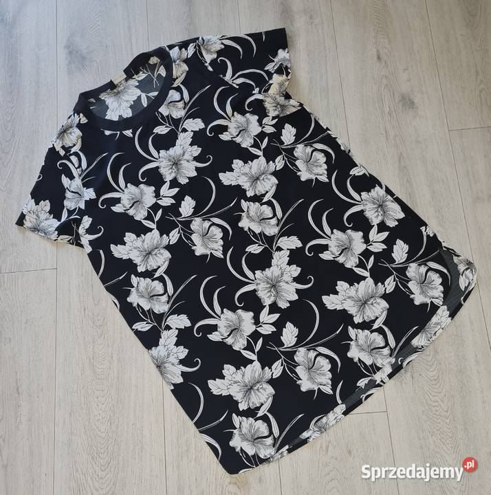 Bluzka damska tunika kwiaty czerń i biel Look Łódź