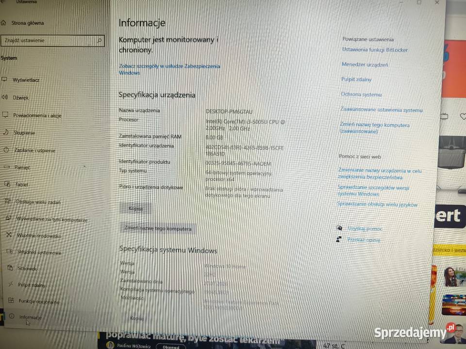 Komputer Lenovo 215 cala a i o 8 GB RAM 256 GB