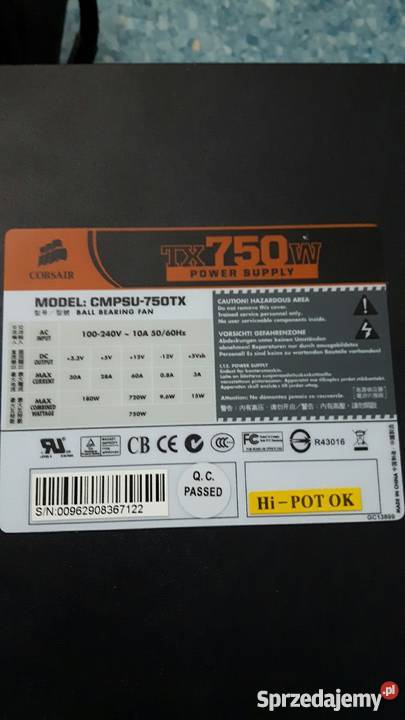 Zasilacz Corsair TX750 750W 80plus waw wys free mazowieckie