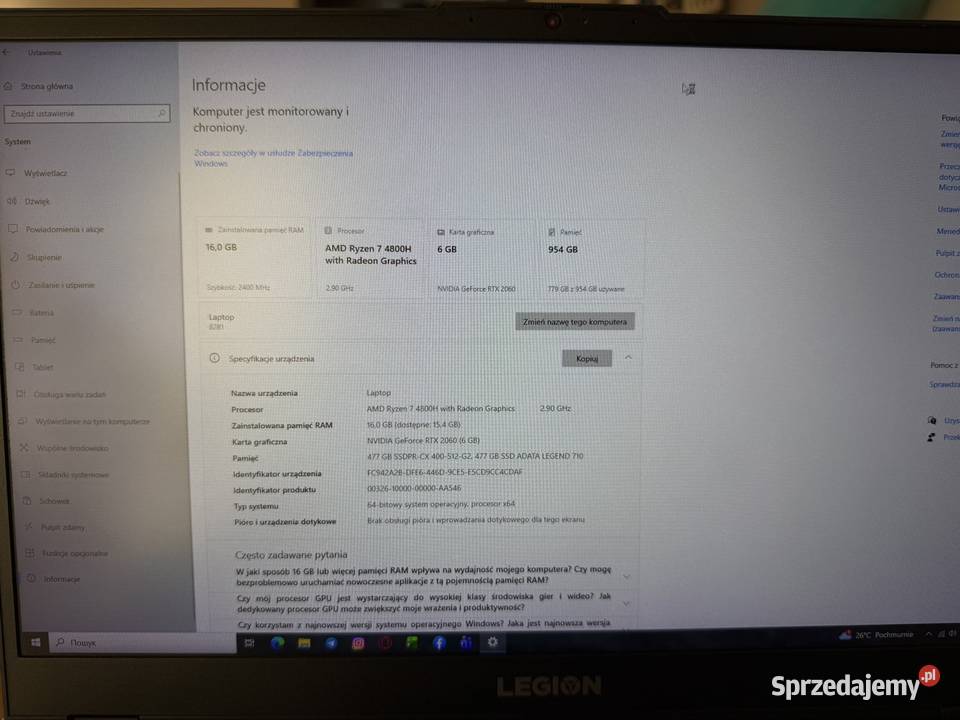 Lenovo legion 5 Ryzen 7 4600H RTX2060 6gb 1tb