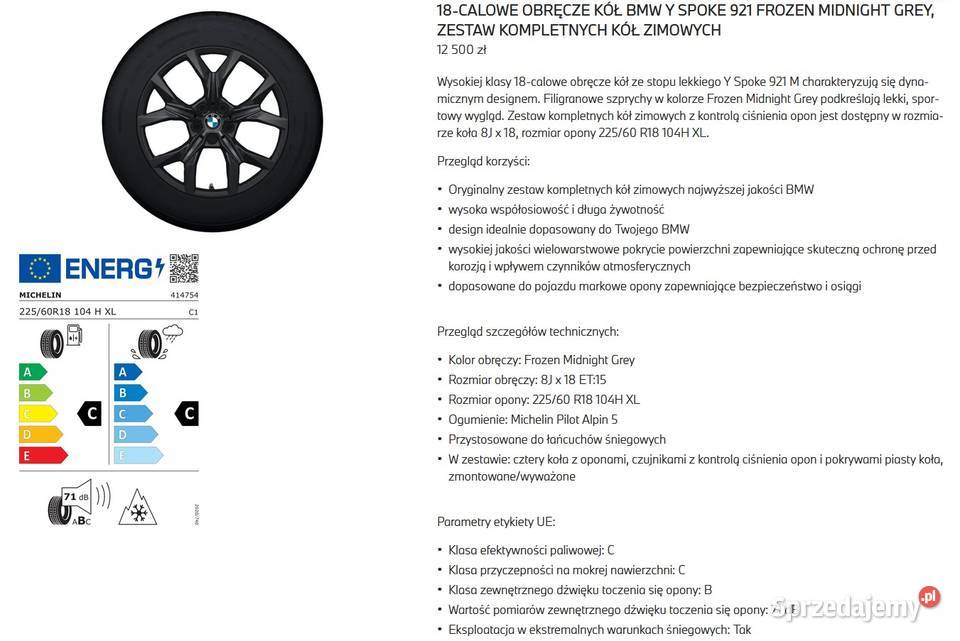 NOWE Oryginalne koła zimowe 18 Y Spoke 921 BMW