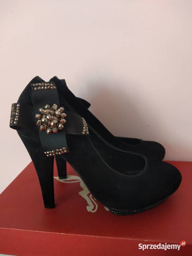Eleganckie czarne szpilki 37 z kokardą nowe 25 mazowieckie Radom