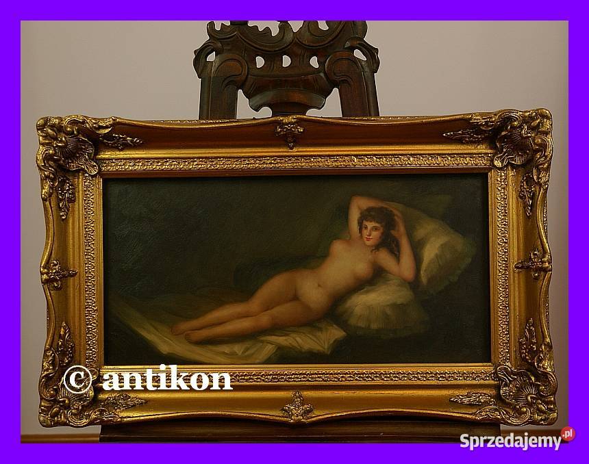 Obraz olejny na desce Maja naga wg Goya Antyki, Sztuka, Kolekcje