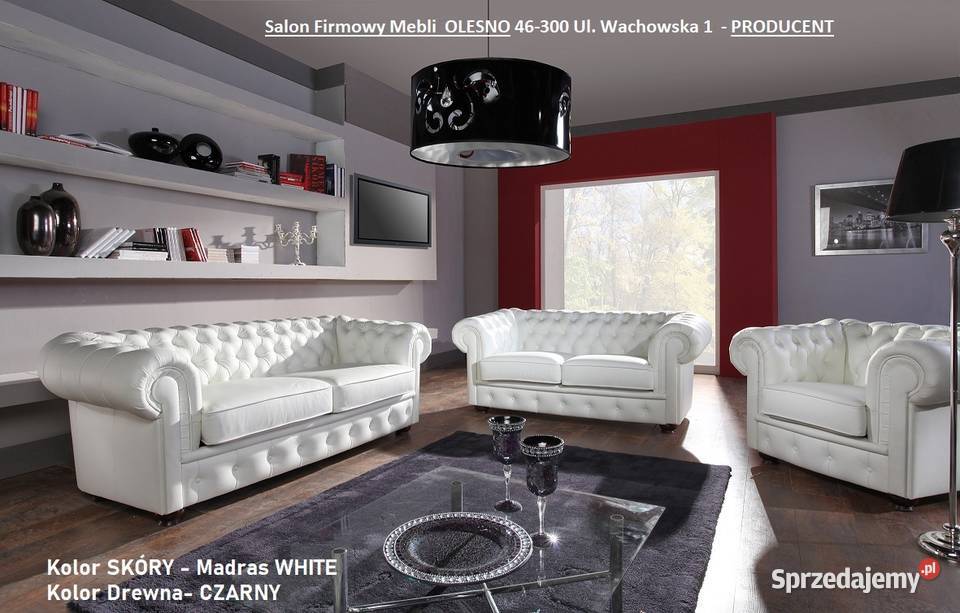 Nowy Komplet 321 Chesterfield Skóra Naturalna Olesno