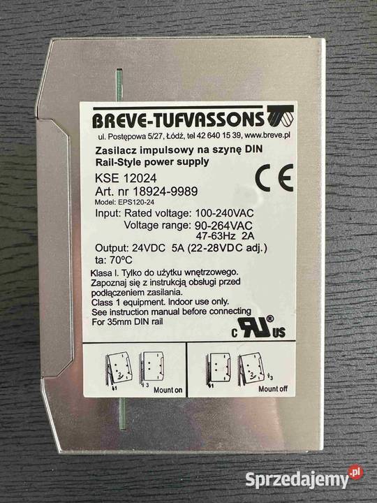 Zasilacz impulsowy KSE12024 23024VDC 120W 5A Łódź