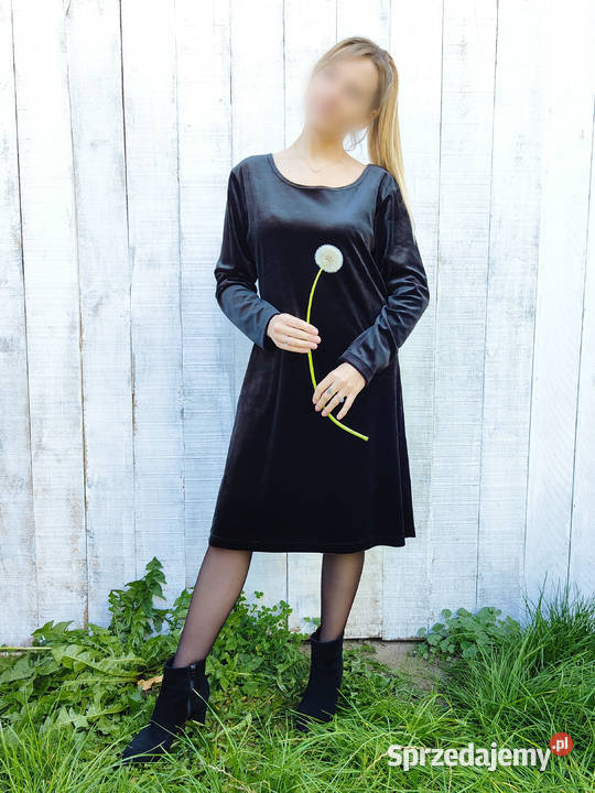 Czarna sukienka vintage 40 L welur welurowa mini Szczecin