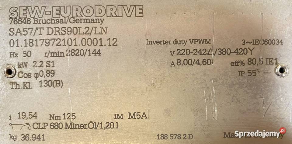 motoreduktor przekładnia 22kW 144obr SEW