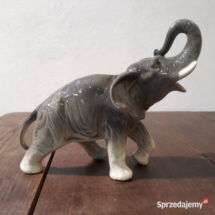 Słoń zabytkowa figurka porcelanowa sygnowana