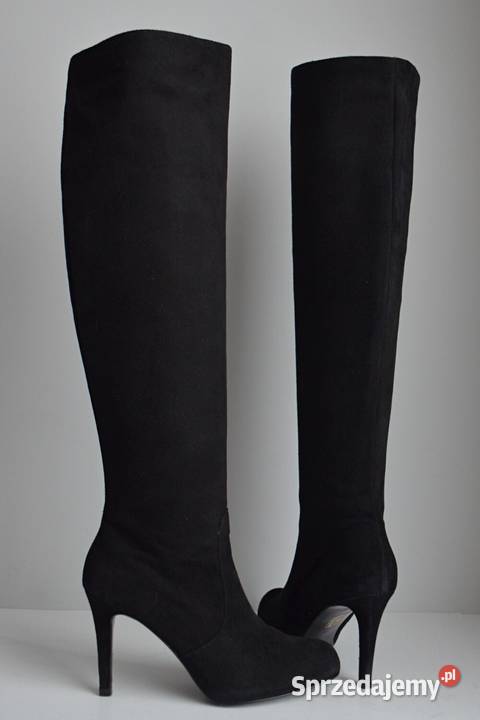 Zamszowe kozaki Minelli prawie kolano na szpilce Białystok