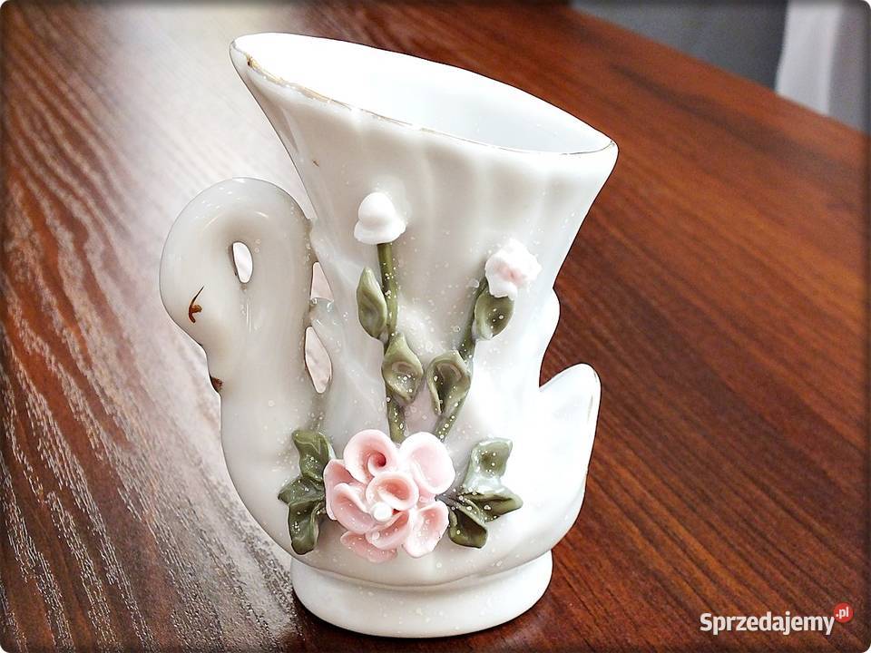 Wazon Wazonik Łabędź figurka Biała Porcelana Żary