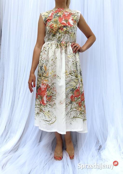 Sukienka retro z kwiatami prosta S 36 M 38