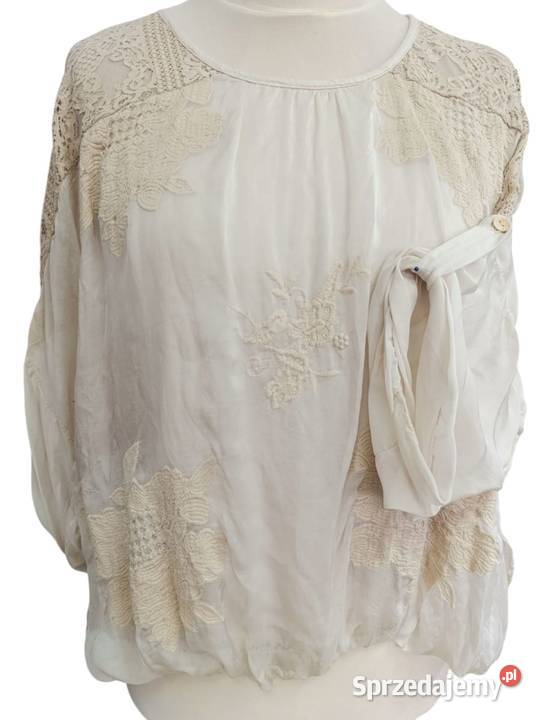 Bluzka damska plus size lekka etamina z koronką brązowy/beżowy łódzkie Pątnów