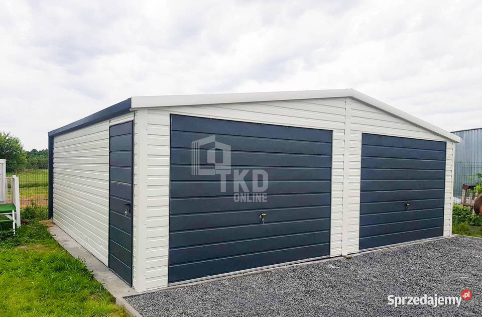 Garaż Blaszany 7x6 2x Brama rynny Antracyt biały Cieszyn