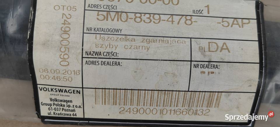 5M0839478 5AP VW Golf Plus uszczelka zgarniająca Listwy i nakładki Rożnów sprzedam