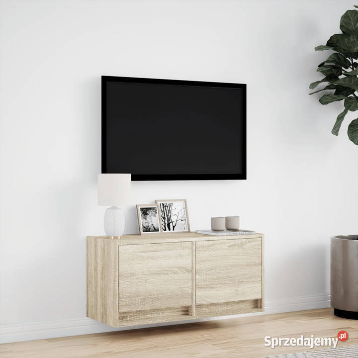 Ścienna szafka TV z LED dąb sonoma 80x31x35 Warszawa
