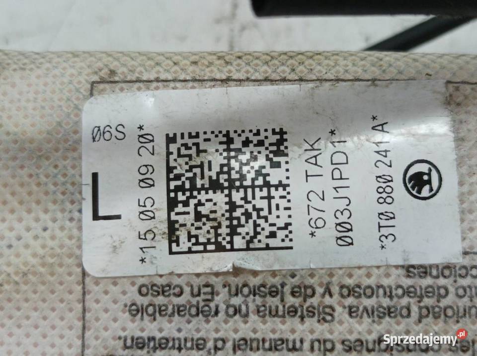 PODUSZKA POWIETRZNA AIRBAG FOTELA LEWA PRAWA Rok produkcji 2009 Poduszki powietrzne