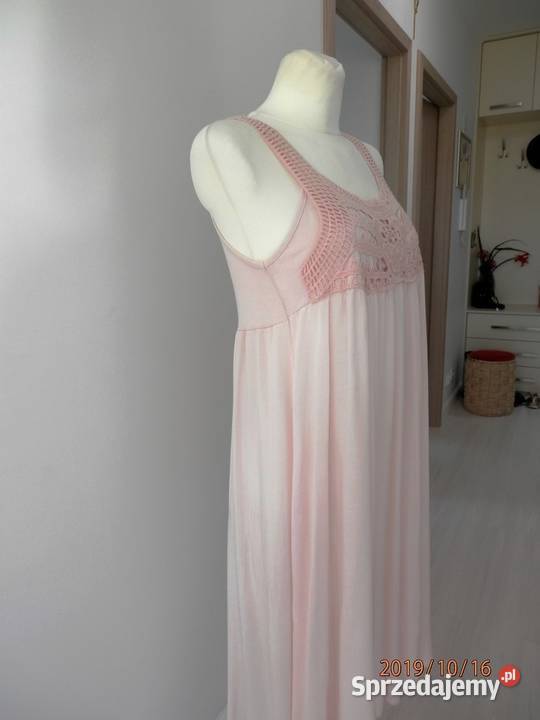 Sukienka Pudrowa Ażur Koronka Boho Przewiewna Rozmiar 38(M) Łomża