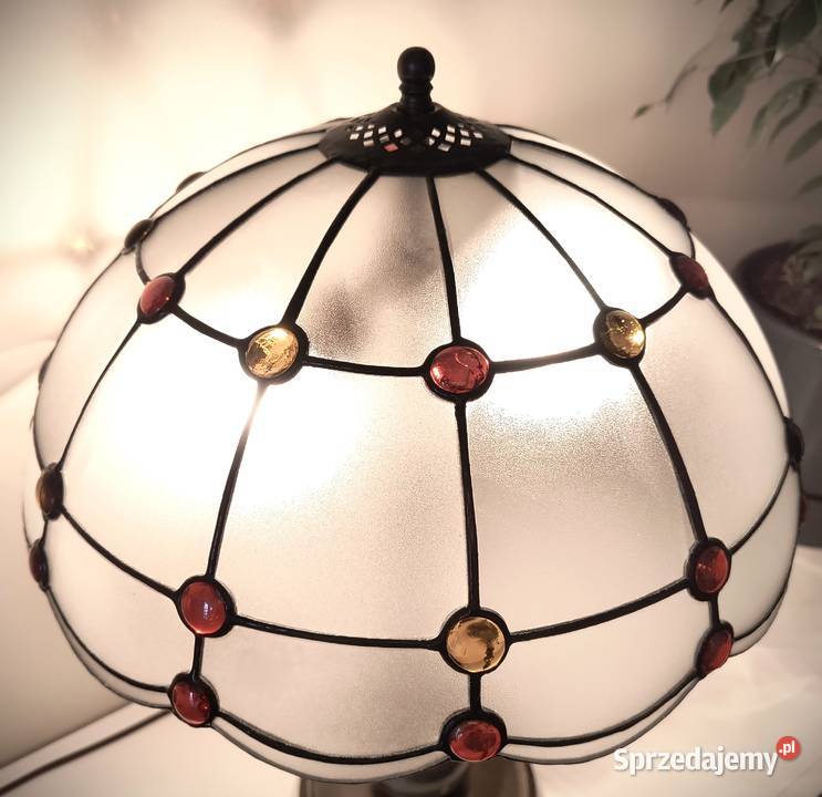 Lampa mosiądz witraż szkło gięte kaboszony Wysoka