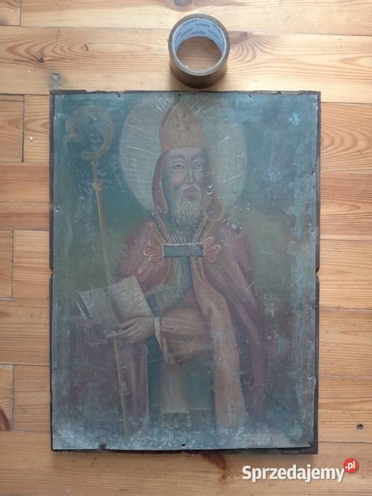 SW Mikołaj olej na blasze XIX wiek Gdów sprzedam