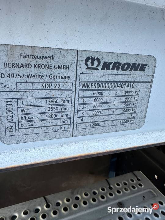 Krone Model standard osie BPW tarcza Wilczyna