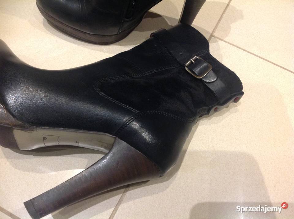 Botki Skórzane Damskie Czarne 36 Skóra naturalna Nowa Sól