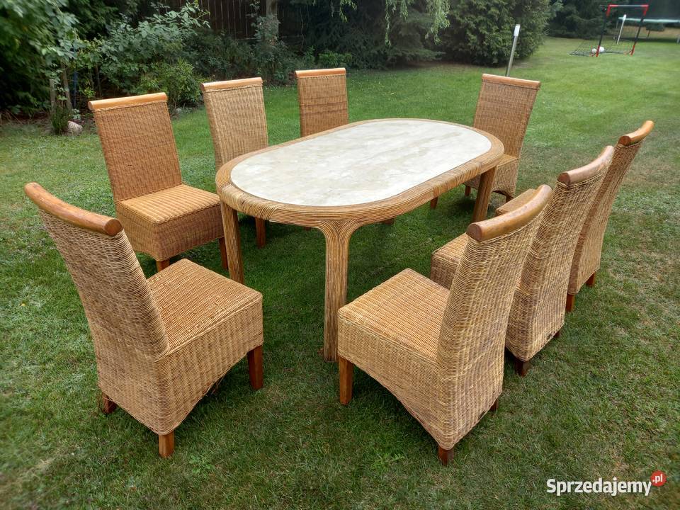 Wiklinowy zestaw mebli ogrodowych stół i 8 krzeseł