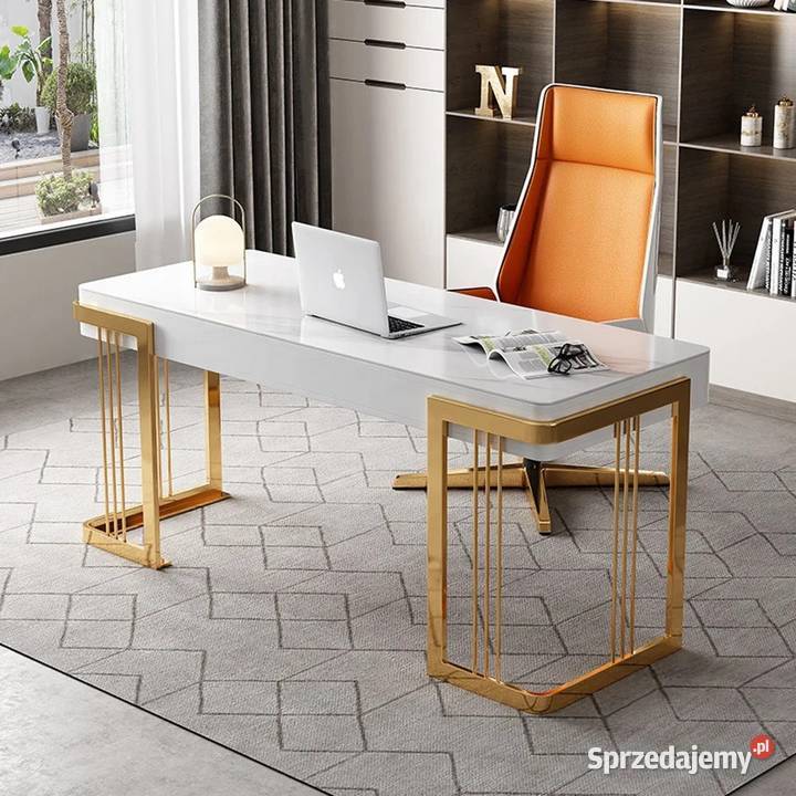Białe złote biurko ze stali nierdzewnej Luxury małopolskie