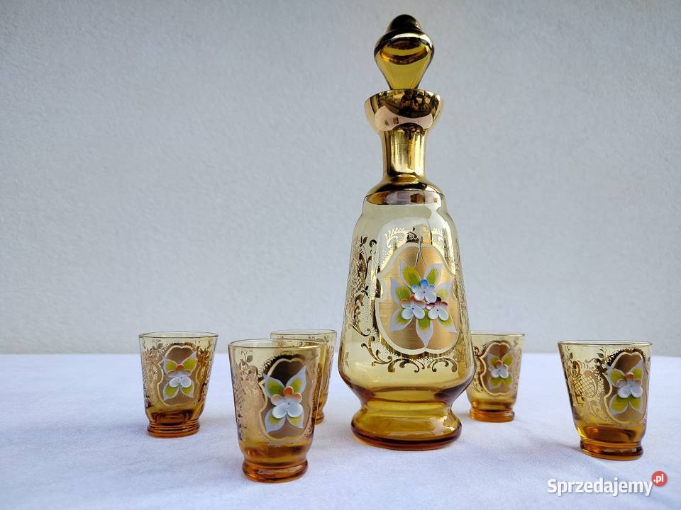 Piekna zlota karafka bohemia kwiaty Kęty