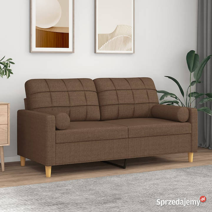 2osobowa sofa z poduszkami brązowa 140 tkanina