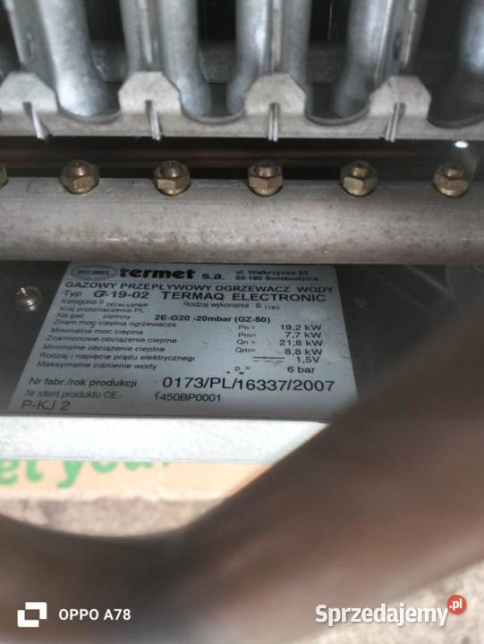 Piec gazowy do podgrzewania wody Termet Termaq G śląskie