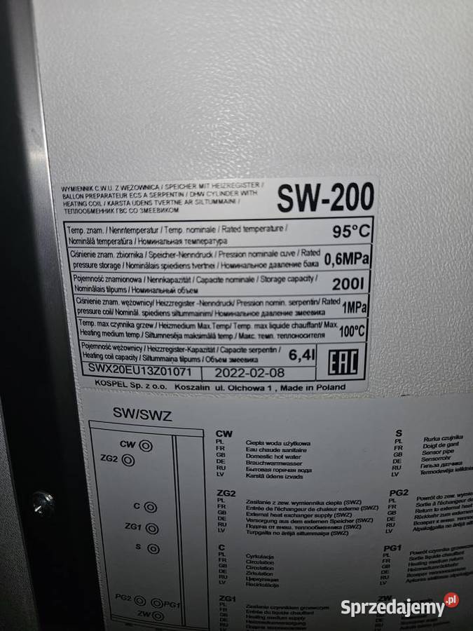 Sprzedam wymiennik CWU KOSPEL SW 200 zachodniopomorskie Cedynia sprzedam