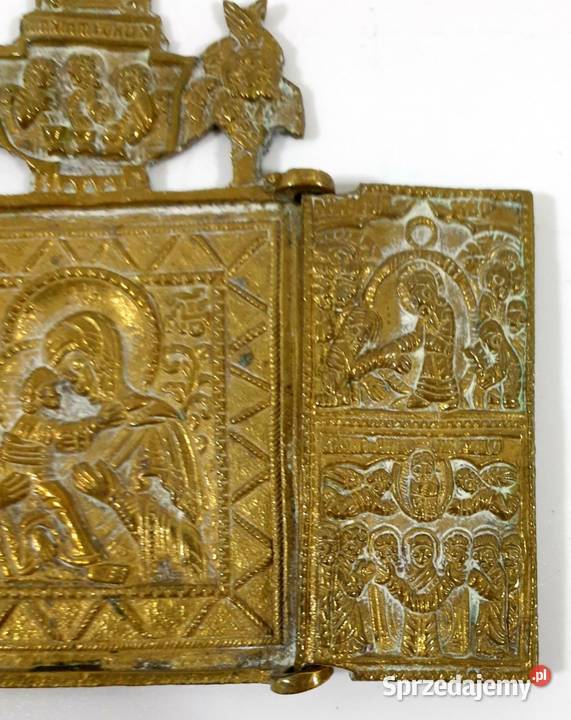 Ikona Matka Boża Włodzimierska Tryptyk XIXw 0421 Warszawa