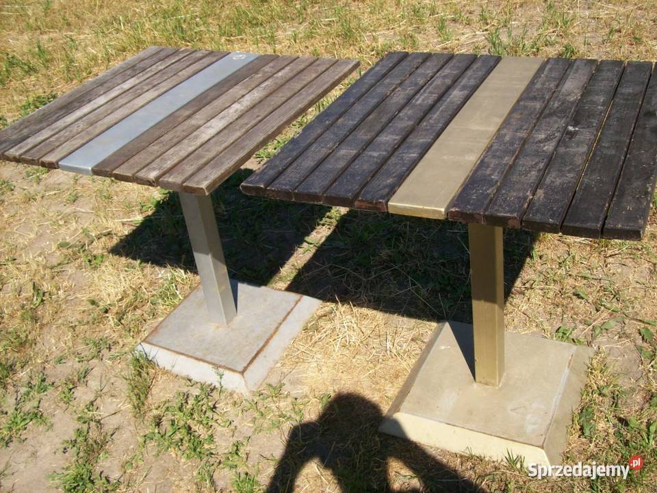 Stół ogrodowy kwadratowy metalowo drewniany szary