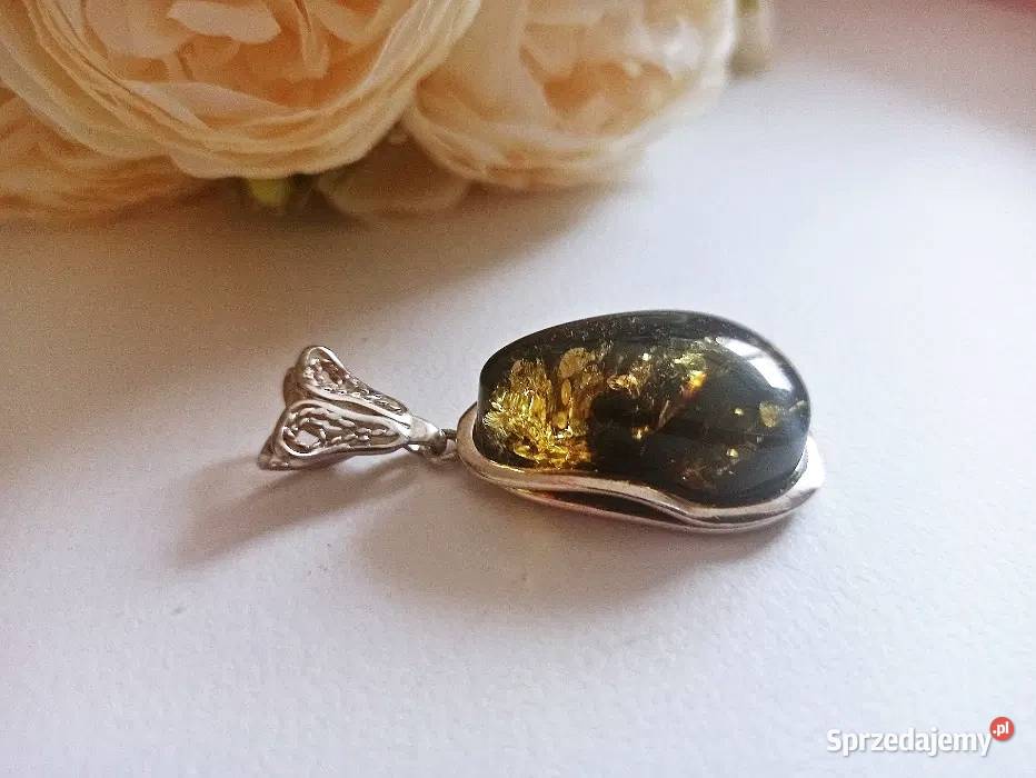 Wisior bursztyn naturalny oprawiony w srebro Warszawa