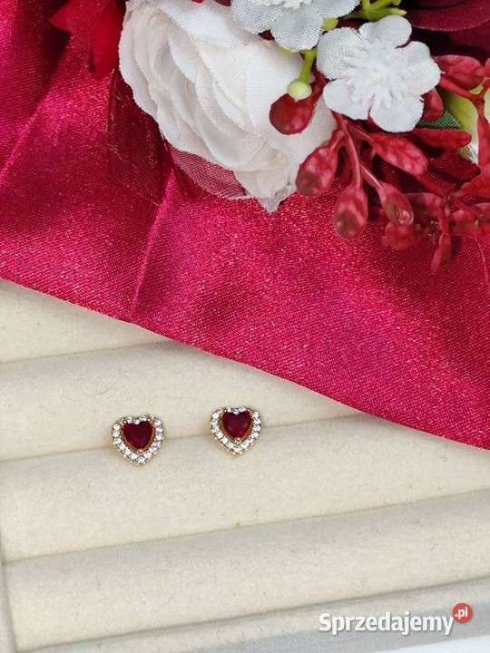 Kolczyki Pandora z głęboko czerwonym sercem łódzkie Zgierz