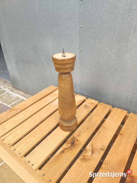 Stary świecznik drewniany toczony VINTAGE LOFT Podkałek
