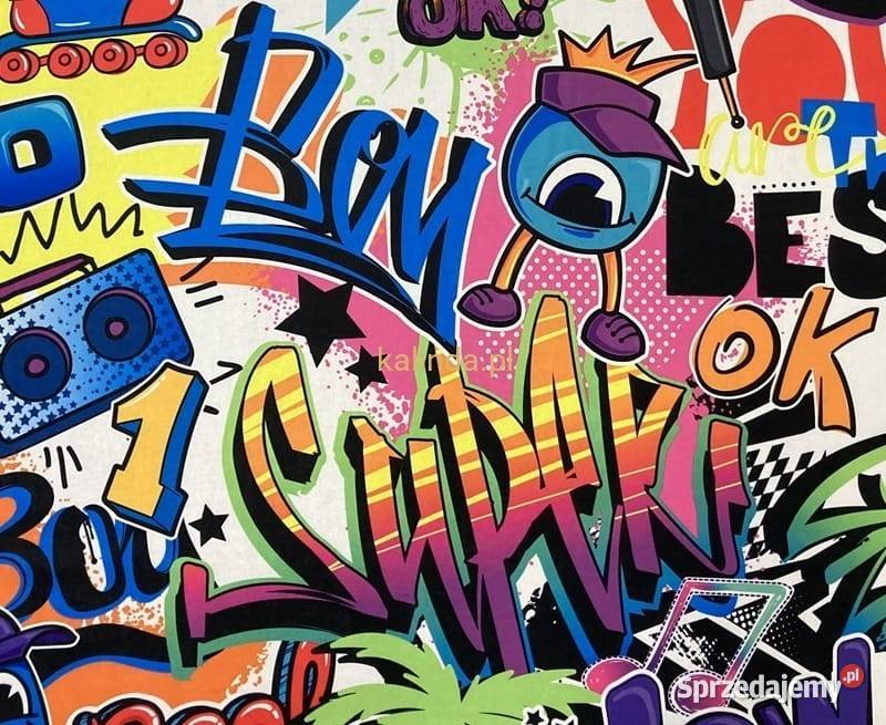 Tkanina obiciowa do pokoju dziecinnego Grafiti lubelskie Lublin