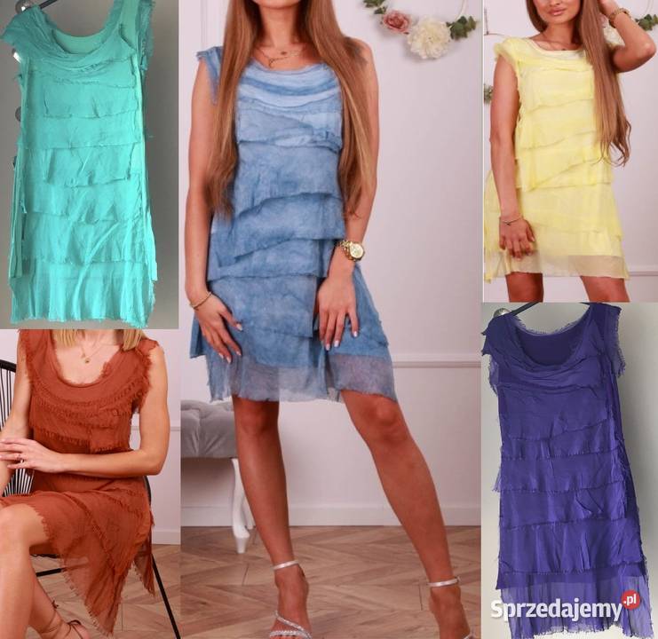 Sukienka mini jedwab naturalny falbany 5 kolory różowy Białystok