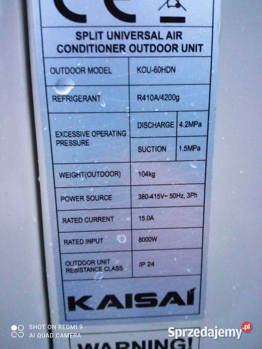 Klimatyzator pompa ciepla kaisai 12kw Dąbrowa Górnicza sprzedam