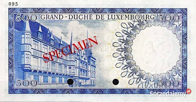 LUKSEMBURG 1963 UNC500 franków P52As SPECIMEN Człuchów