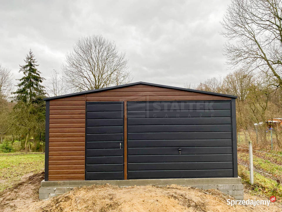 Garaż blaszany 5x6m Brama uchylna Ciemny orzech Piła