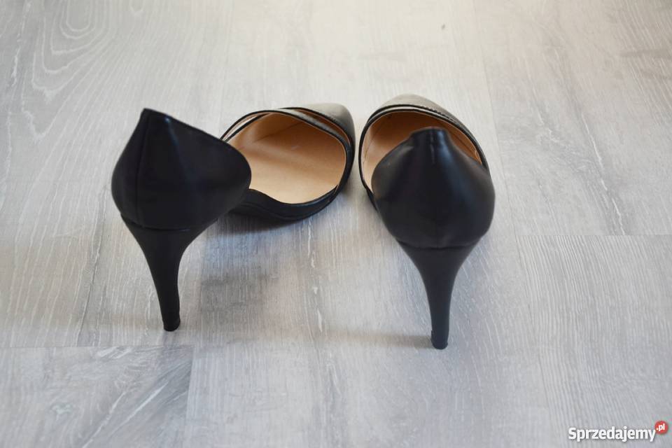Czarne skórzane szpilki 38 czółenka szpic niskie czarny Szczecin